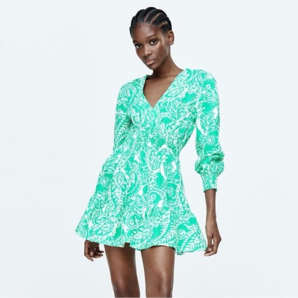 Zara Dresses & Skirts - Zara || Printed Linen Blend Dress
